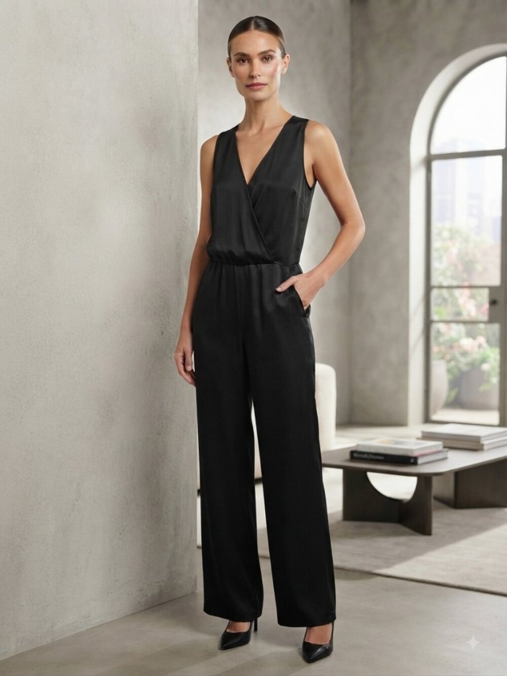 NWT Drew Black V-Neck Sleeveless Jumpsuit Made in USA Size XS